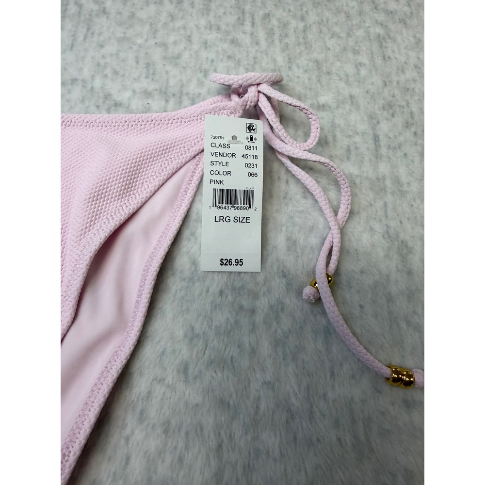 PacSun Swim Eco Pink Textured Side Tie Bikini Bottoms Gold Beads L Large NEW - Picture 3 of 6